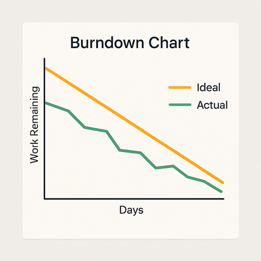 Gráfico burndown con línea ideal y progreso real