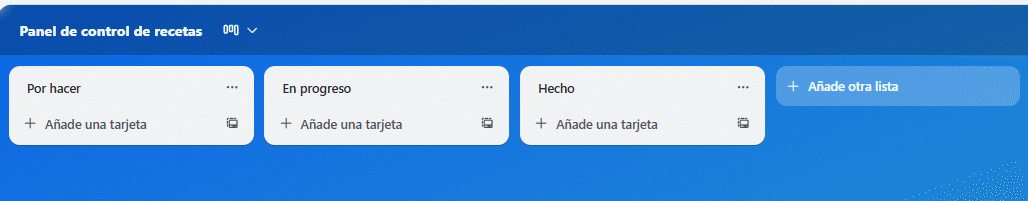 listas por hacer en progreso y hecho en un tablero en Trello