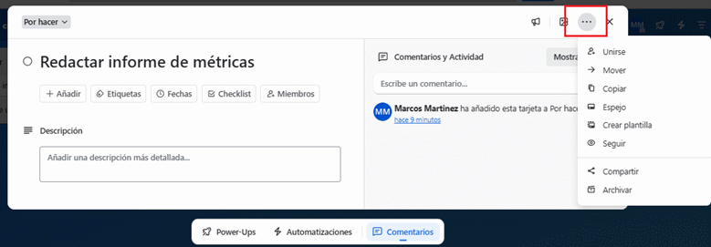 Duplicar, archivar o eliminar una tarjeta en Trello