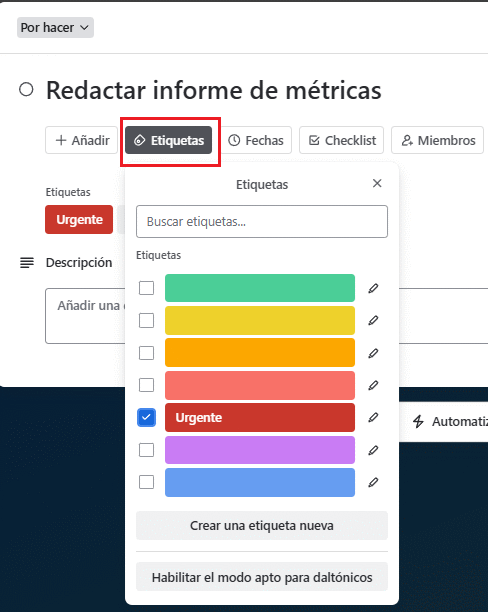 crear etiquetas personalizadas en Trello