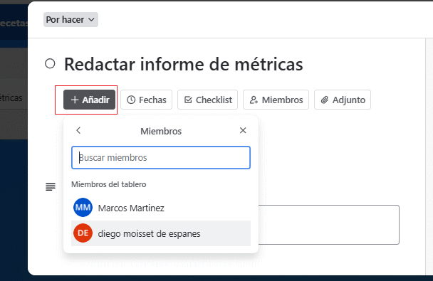 añadir responsables a una tarjeta con miembros en Trello