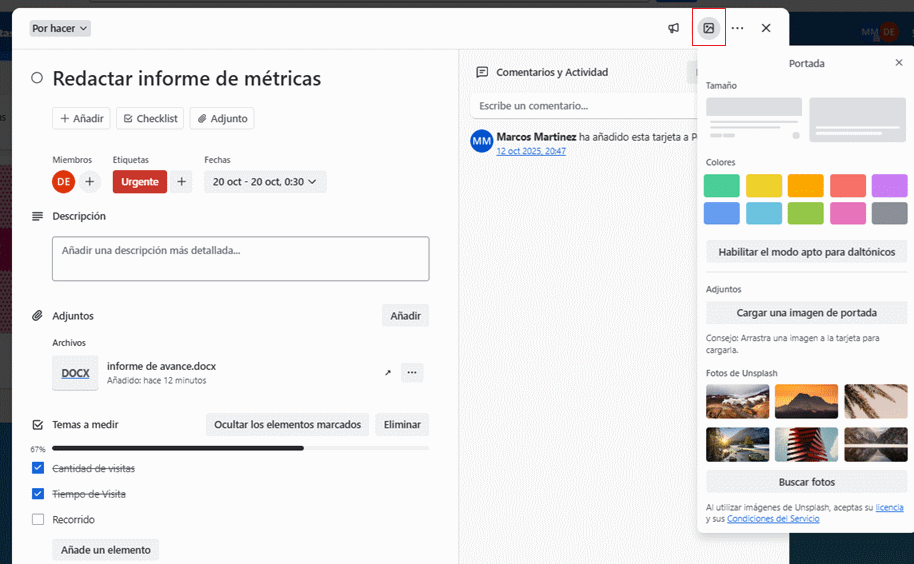 Agregar una portada a una tarjeta en Trello
