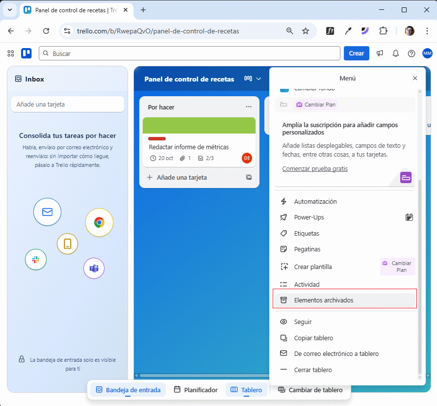 restaurar una tarjeta en Trello