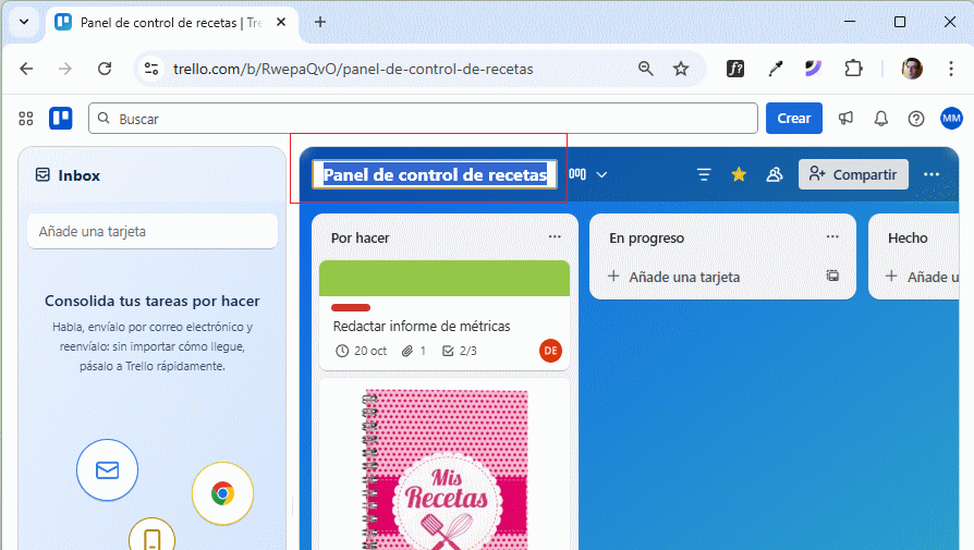 cambiar titulo de tablero en Trello