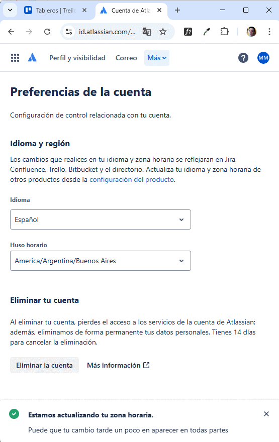 gestion de uso horario en Trello