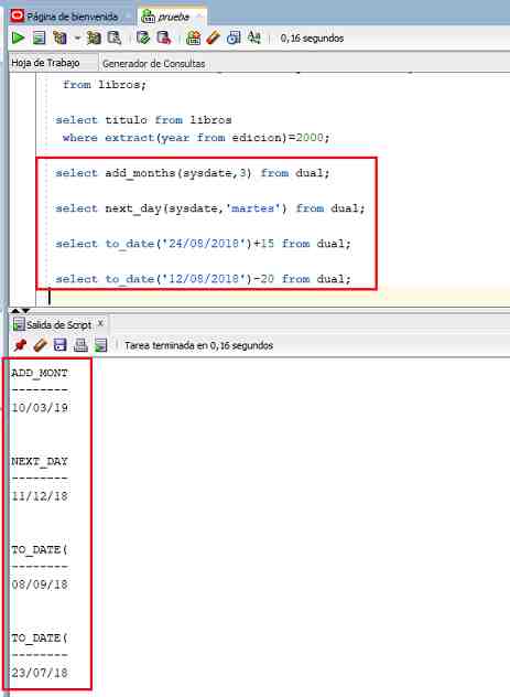 SQL Developer funciones de fecha