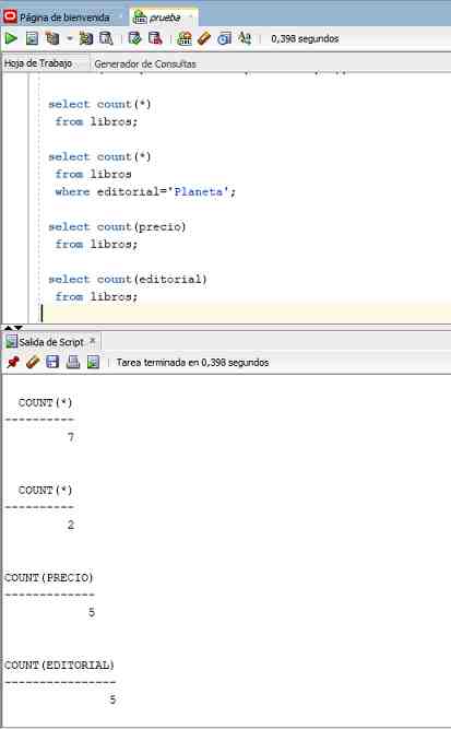 SQL Developer count