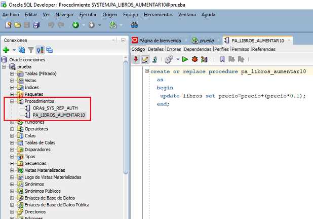 SQL Developer procedimientos almacenados crear