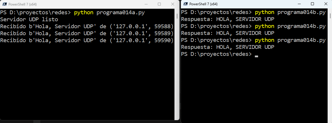 flujo de datagramas UDP entre cliente y servidor