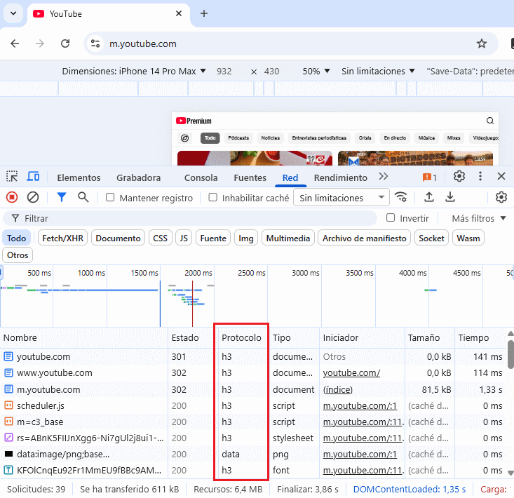 protocolo HTTP/3 en Google y YouTube