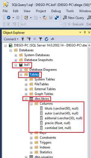 SQL Server Management Studio object explorer varchar float integer