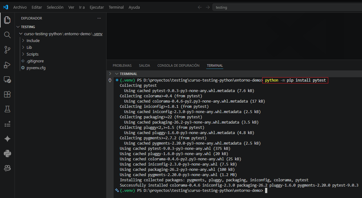Instalación de pytest con pip