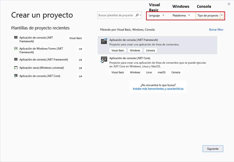 filtrar proyectos Visual Studio .Net visual studio