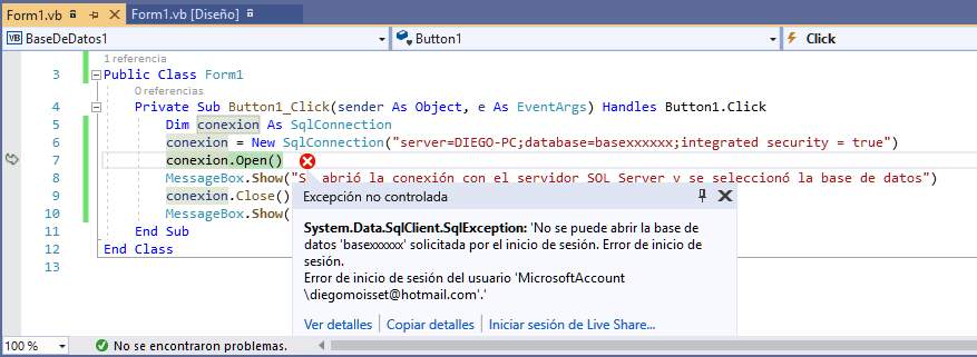error SqlConnection SQL Server